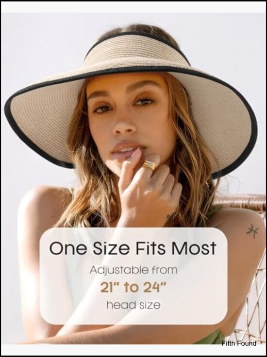 Women\'s Straw Sun Visor Hat UPF 80+ Wide Brim Ponytail Beach Foldable